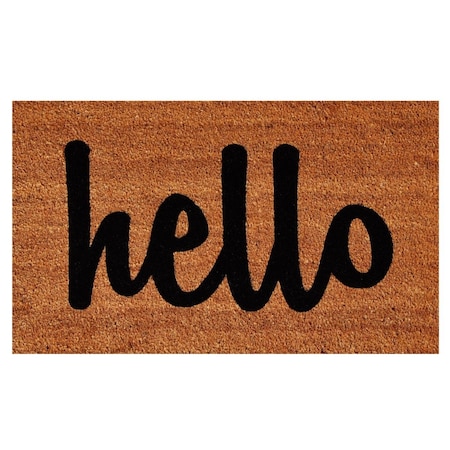 Configuracion 17 x 29 in. Script Hello Rectangular Doormat Natural & Black CO3287223